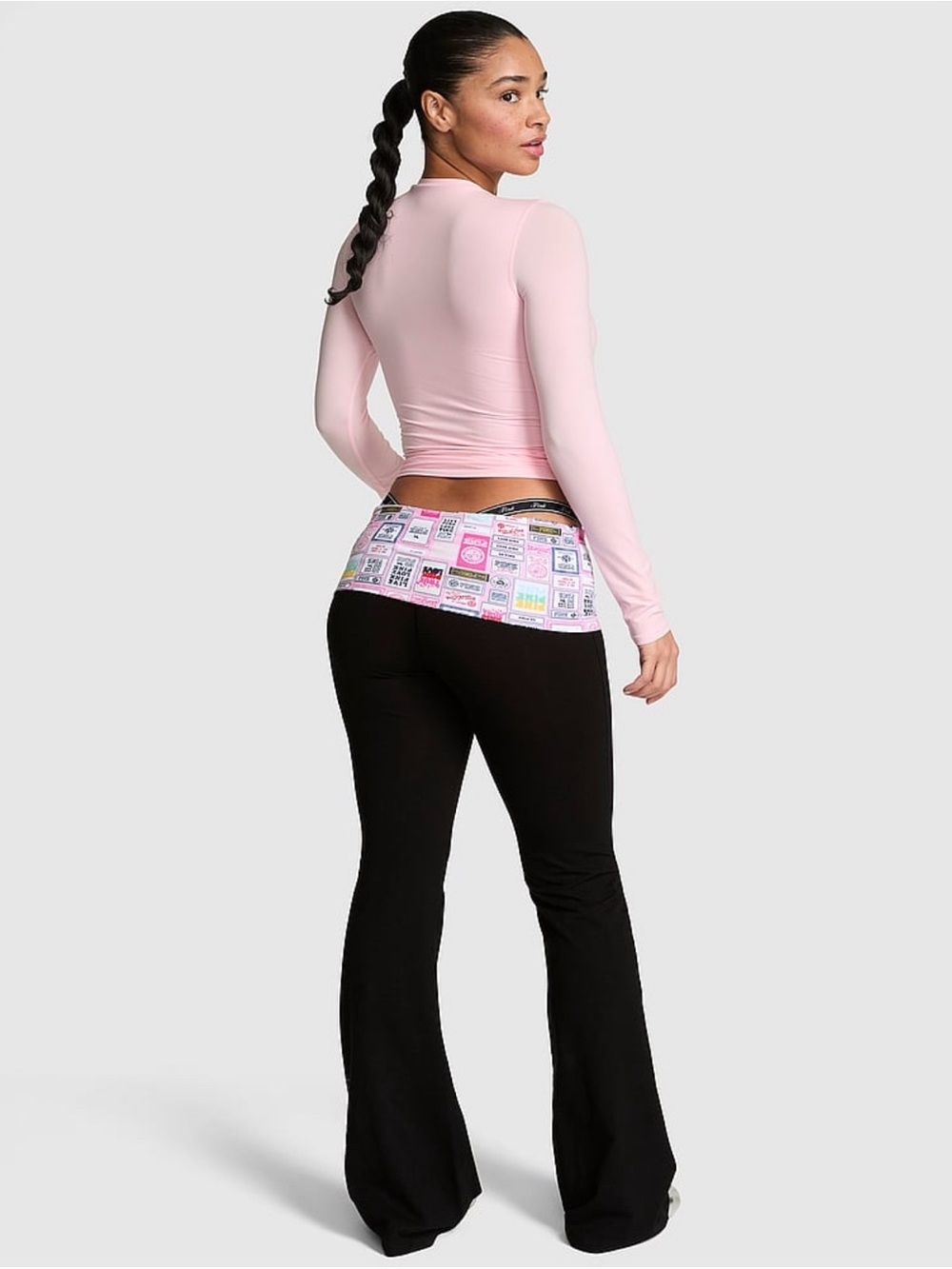 New M L Black VS PINK FRIDAY 2026 Leggings Color Block Cotton Foldover Flare